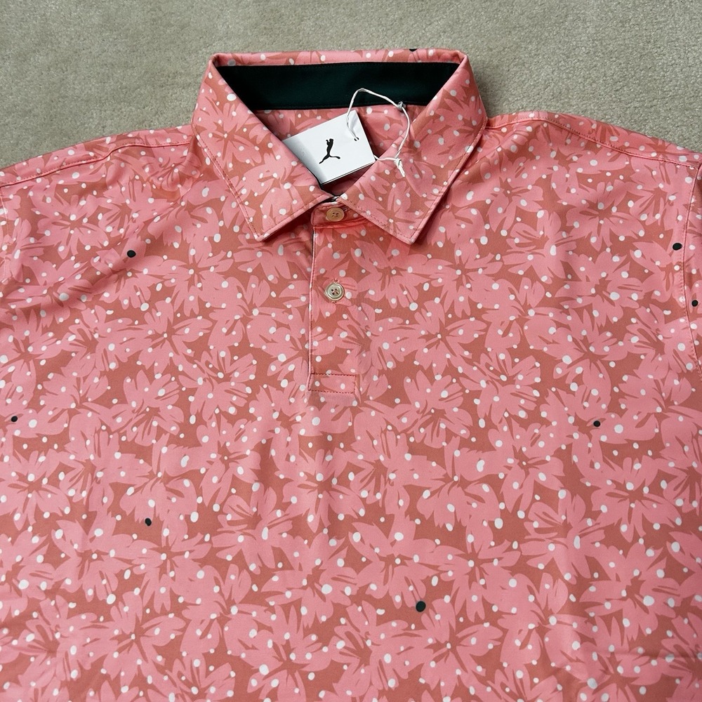 Puma Polo Shirt Men's Large Stretch Performance Golf Floral Summer Print Mattr